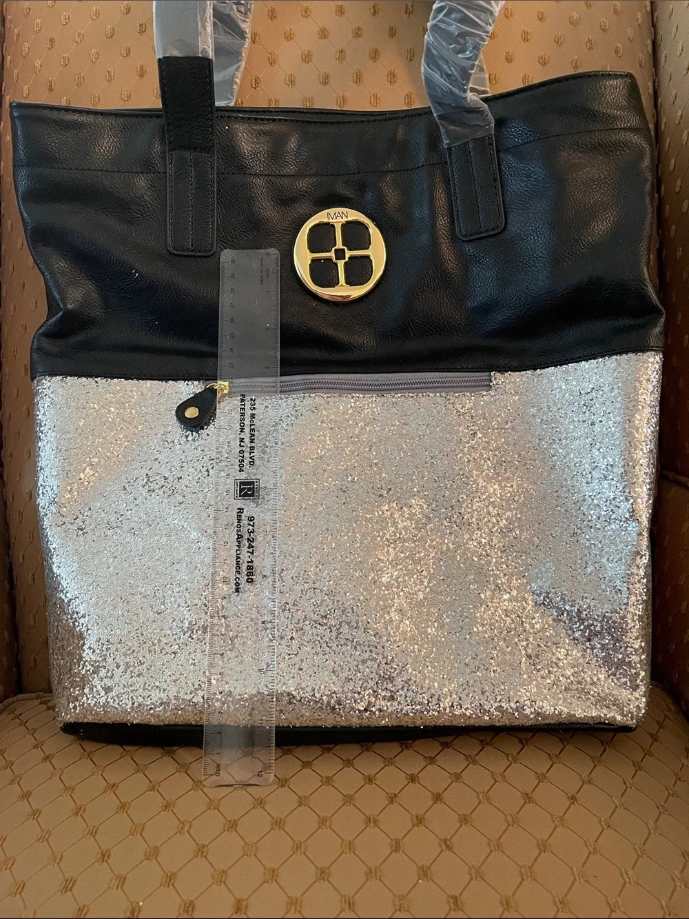 IMAN Black and Silver Glitter Tote